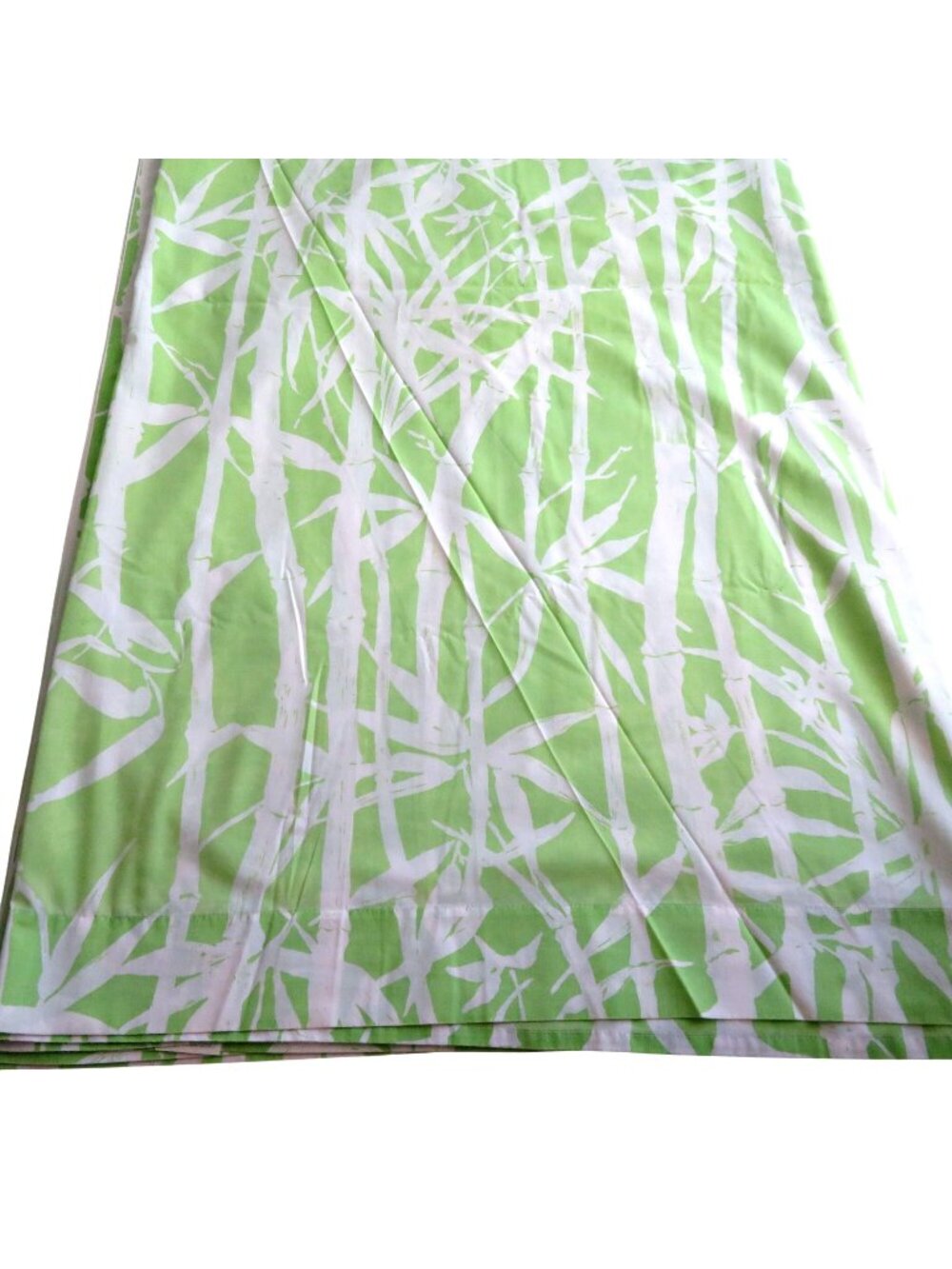 Vintage 70s Wamsutta King Flat Sheet Bright Green Bamboo Print Percale